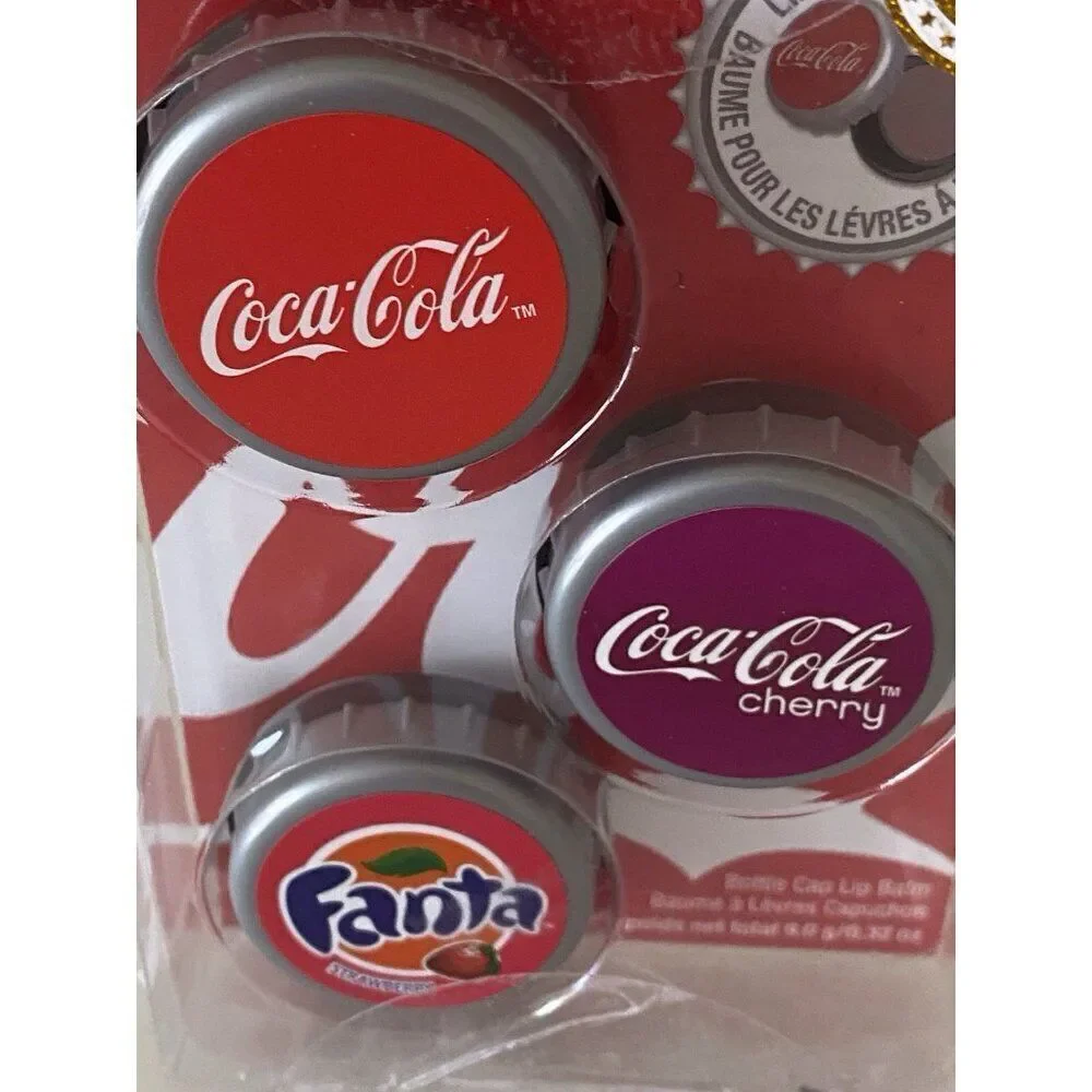 Set Of 3 Lip Smacker Cherry Coke Coca‎ Cola Classic Fanta Strawberry Lip Balms